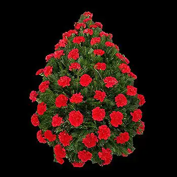Coroana Funerara F24 din 60 de fire de garoafe rosii.